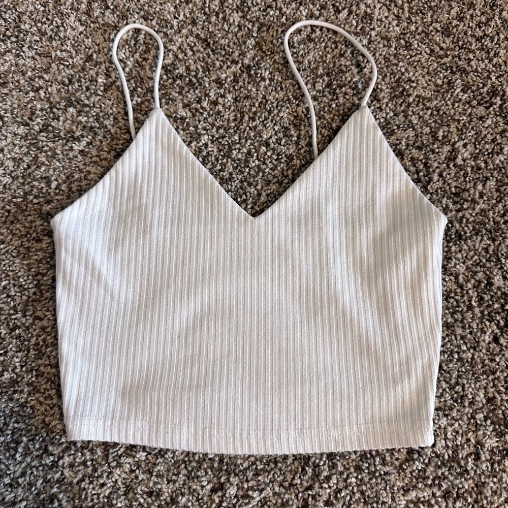 Forever 21 White Ribbed Crop Camisole